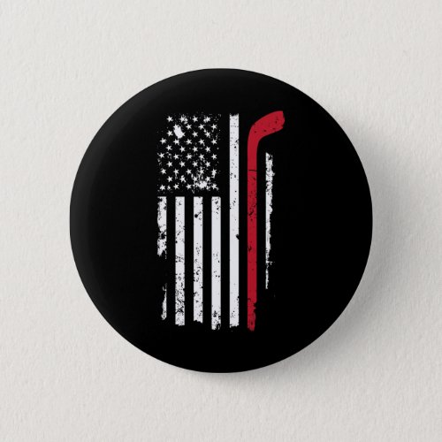 Usa American Flag Hockey T Shirt Hockey Stick Flag Button