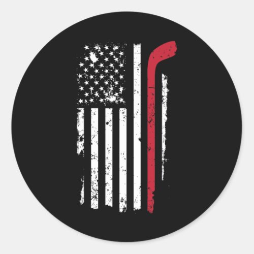 Usa American Flag Hockey T Shirt Hockey Stick Flag Classic Round Sticker