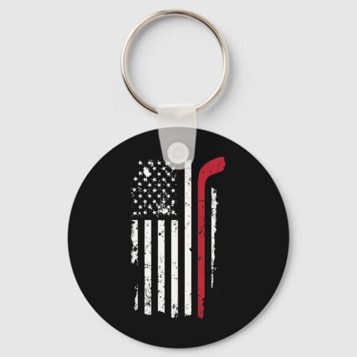 Usa American Flag Hockey T Shirt Hockey Stick Flag Keychain