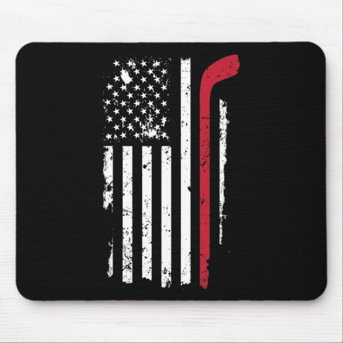 Usa American Flag Hockey T Shirt Hockey Stick Flag Mouse Pad