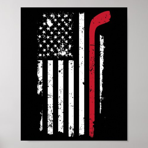 Usa American Flag Hockey T Shirt Hockey Stick Flag Poster