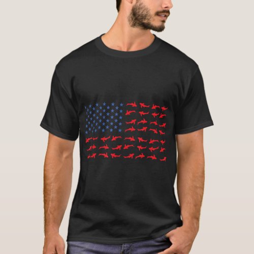 USA American Flag Koi Fish Pond Carp Japan Japanes T_Shirt