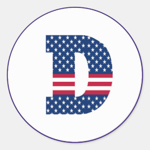 USA American Flag Letter D Classic Round Sticker