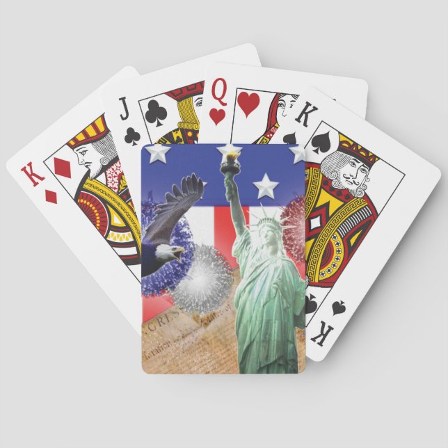 USA American Flag Liberty Fireworks Eagle Poker Cards (Back)