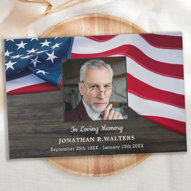 USA American Flag Memorial Photo Military Funeral Guest Book Zazzle