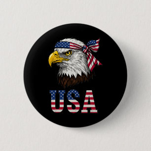 Usa American Flag Men Women Kids Bald Eagle Patrio Button