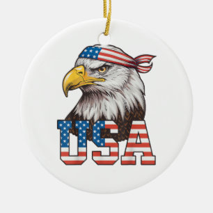 USA American Flag Men Women Kids Bald Eagle Patrio Ceramic Ornament