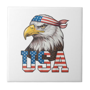 USA American Flag Men Women Kids Bald Eagle Patrio Ceramic Tile