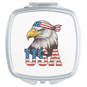 USA American Flag Men Women Kids Bald Eagle Patrio Compact Mirror