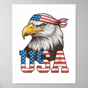 USA American Flag Men Women Kids Bald Eagle Patrio Poster