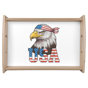USA American Flag Men Women Kids Bald Eagle Patrio Serving Tray