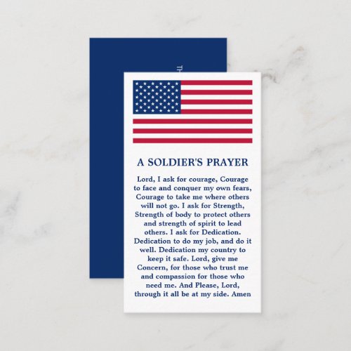 USA American Flag Military A Soldiers Prayer Business Card