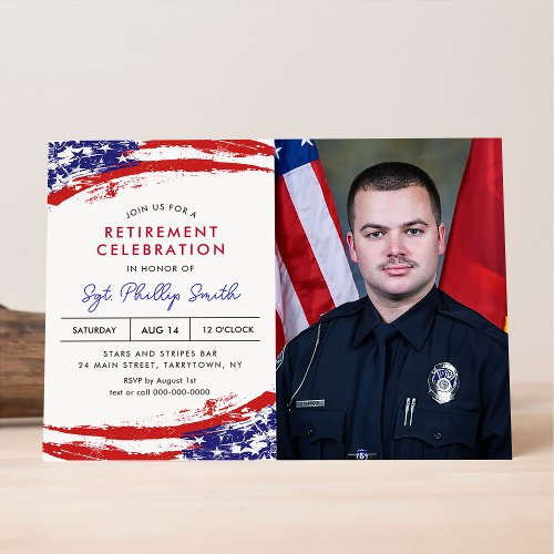 USA American Flag Military Police Retirement Party Invitation