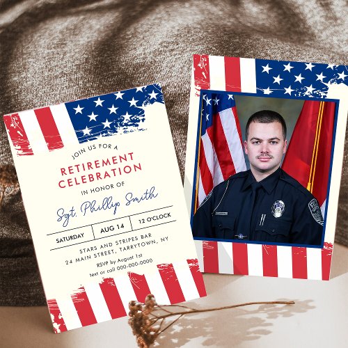 USA American Flag Military Police Retirement Party Invitation