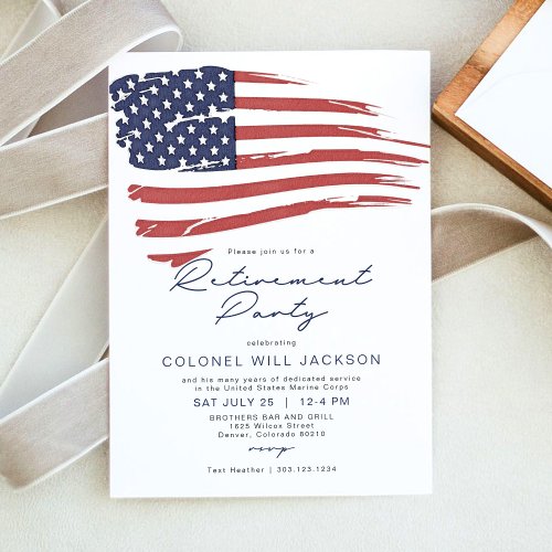 USA American Flag Military Retirement Party Invitation