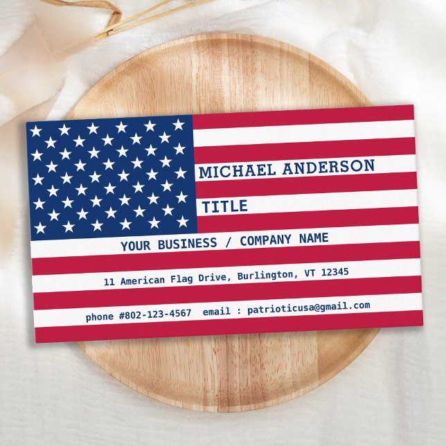 USA American Flag Modern Professional Patriotic  Business Card (Creator Uploaded)
