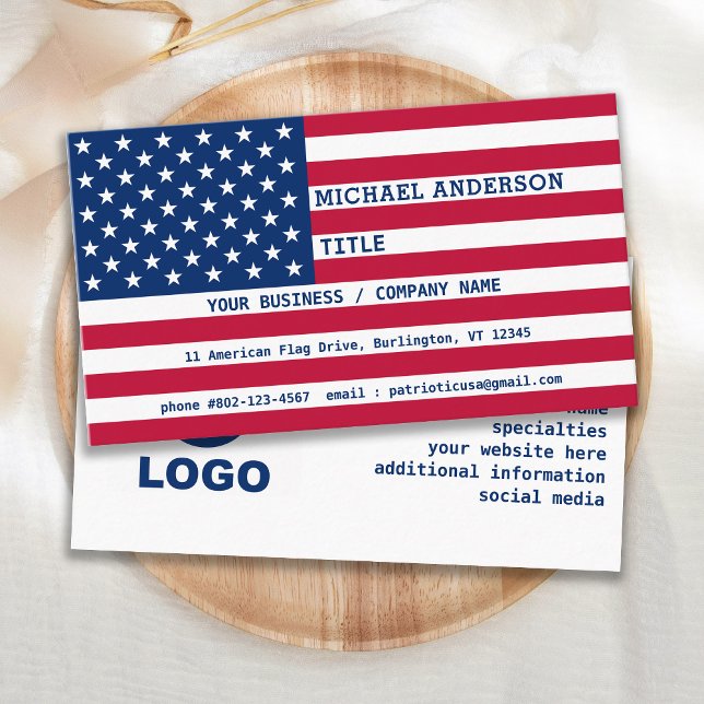USA American Flag Modern Your Logo Patriotic  Business Card (Creator Uploaded)