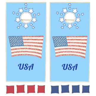 USA American Flag Monogram Cornhole Sets