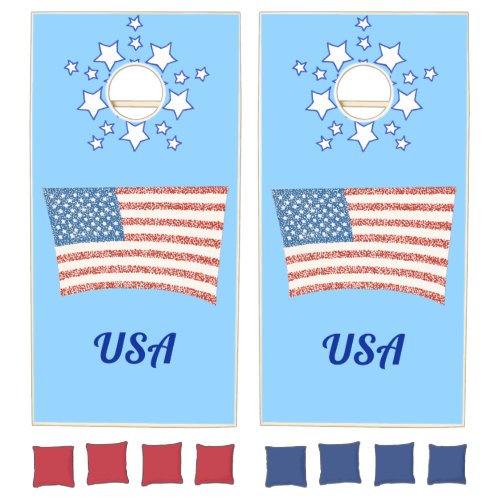 USA American Flag Monogram  Cornhole Sets