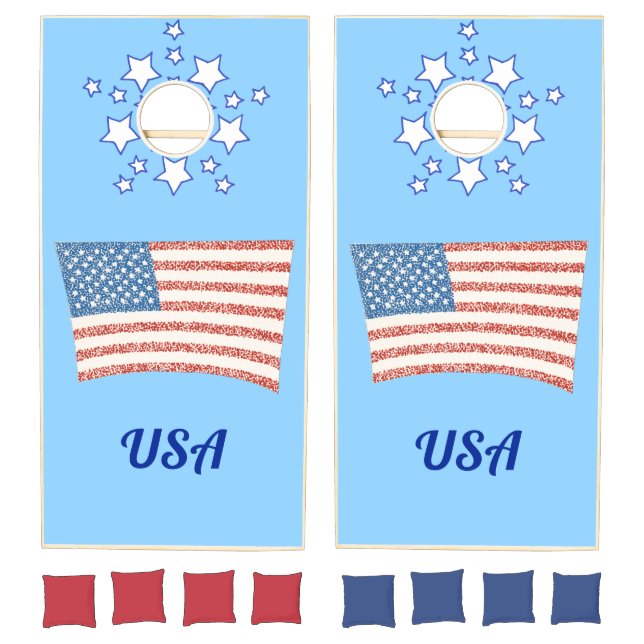 USA American Flag Monogram  Cornhole Sets (Set)