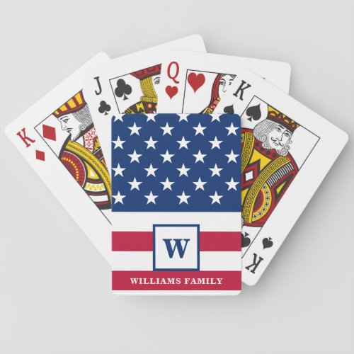 USA American Flag Monogram Family Name 4th Of July Playing Cards