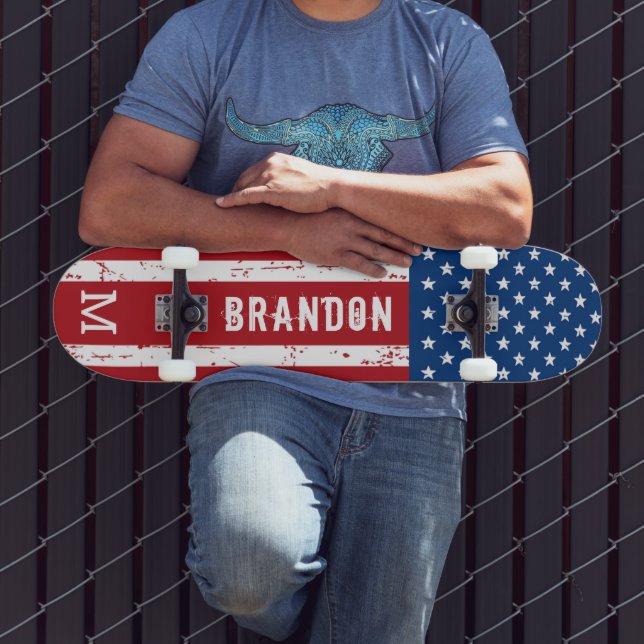 USA American Flag Monogram Patriotic Personalized  Skateboard (Outdoor 3)