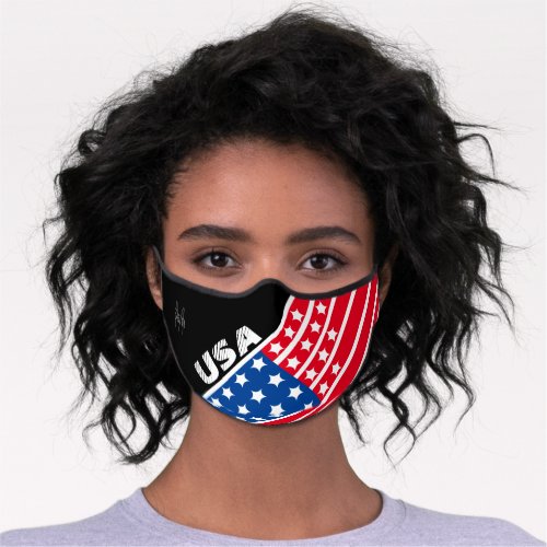 USA American Flag Monogram Patriotic Runner Premium Face Mask
