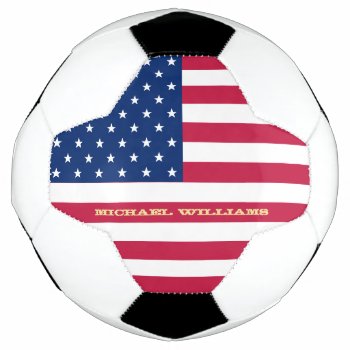 Usa American Flag Monogrammed Name Patriotic Team Soccer Ball by iCoolCreate at Zazzle