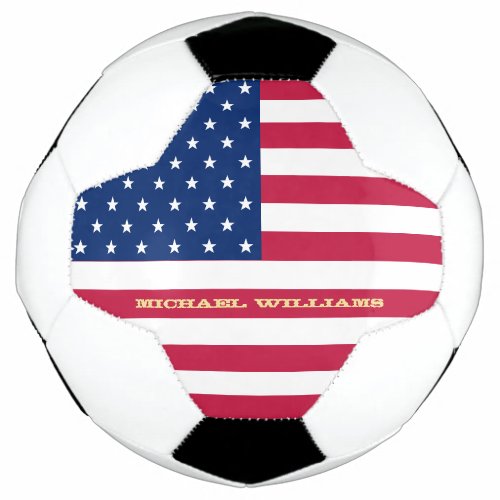 USA American Flag Monogrammed Name Patriotic Team Soccer Ball