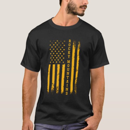 Usa American Flag National Park Rocky Mountains T_Shirt