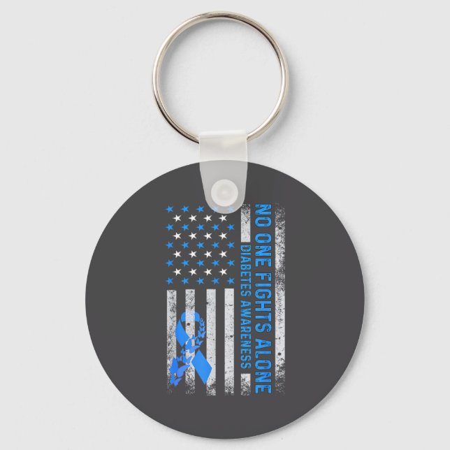 Usa American Flag No Fighting Alone Diabetes Aware Keychain (Front)