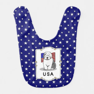 USA American Flag Old English Sheepdog (Gray 1) Baby Bib
