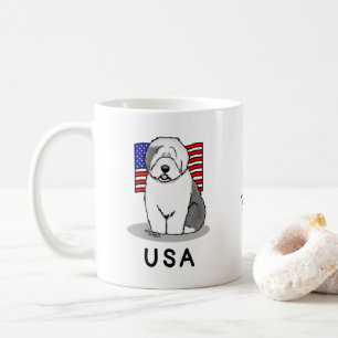 USA American Flag Old English Sheepdog (Gray 1) Coffee Mug