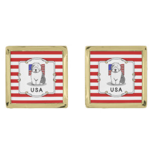 USA American Flag Old English Sheepdog (Gray 1) Cufflinks