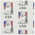 USA American Flag Old English Sheepdog (Gray 1) Fabric