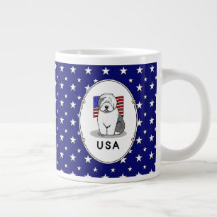 USA American Flag Old English Sheepdog (Gray 1) Giant Coffee Mug