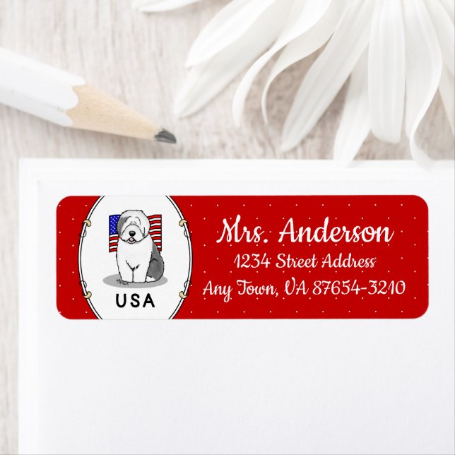 USA American Flag Old English Sheepdog (Gray 1) Label (Insitu)
