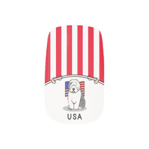USA American Flag Old English Sheepdog (Gray 1) Minx Nail Art