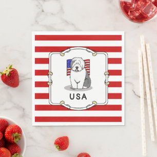 USA American Flag Old English Sheepdog (Gray 1) Napkins