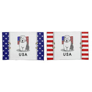 USA American Flag Old English Sheepdog (Gray 1) Pillow Case