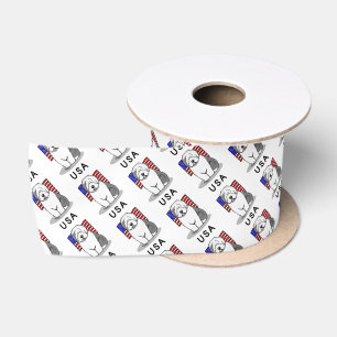 USA American Flag Old English Sheepdog (Gray 1) Satin Ribbon