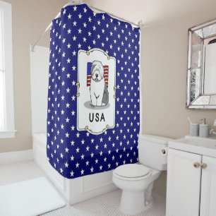 USA American Flag Old English Sheepdog (Gray 1) Shower Curtain