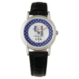 USA American Flag Old English Sheepdog (Gray 1) Watch
