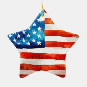 USA American Flag Patriot 4th of July Parade Vet Ceramic Ornament
