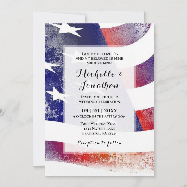 USA American Flag Patriotic Christian Wedding Invitation (Front)