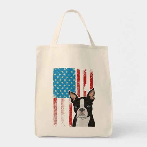 USA American Flag _ Patriotic Dog Boston Terrier P Tote Bag