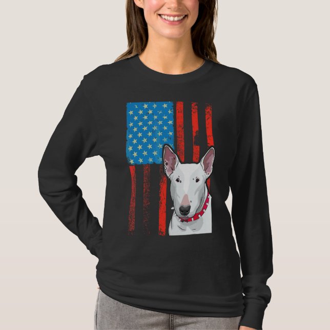 Usa American Flag  Patriotic Dog Bull Terrier T-Shirt (Front)