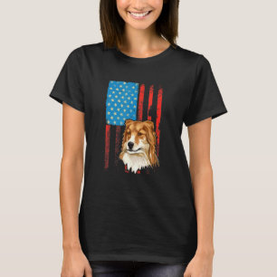 Usa American Flag Patriotic Dog Shetland Sheepdog T-Shirt