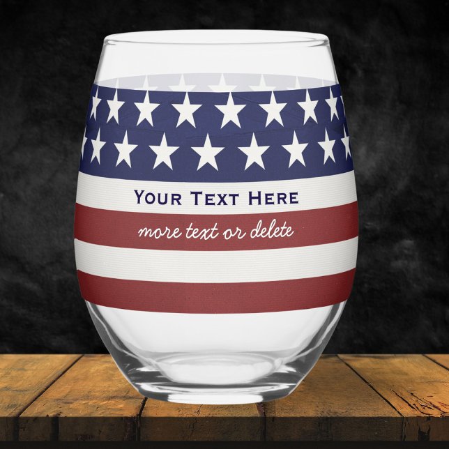 USA American Flag Patriotic July 4th Personalized Stemless Wine Glass (Creator Uploaded)