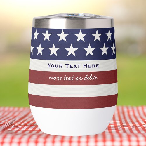 USA American Flag Patriotic July 4th Personalized Thermal Wine Tumbler